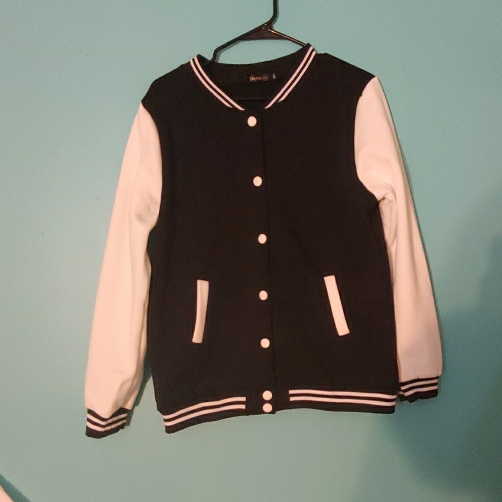 Black and white varsity jacket